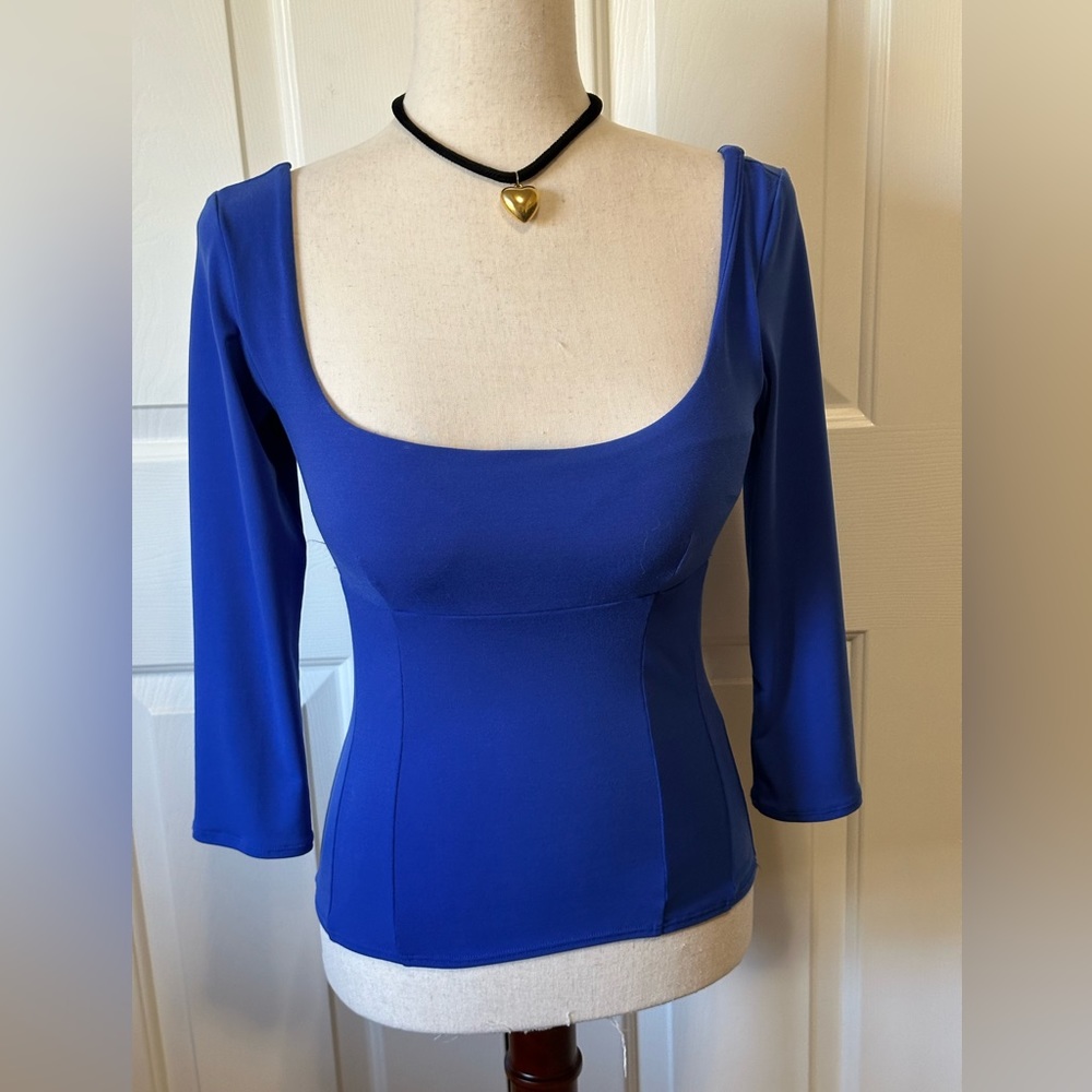 Moda International Royal Blue Square Neck Fitted Blouse